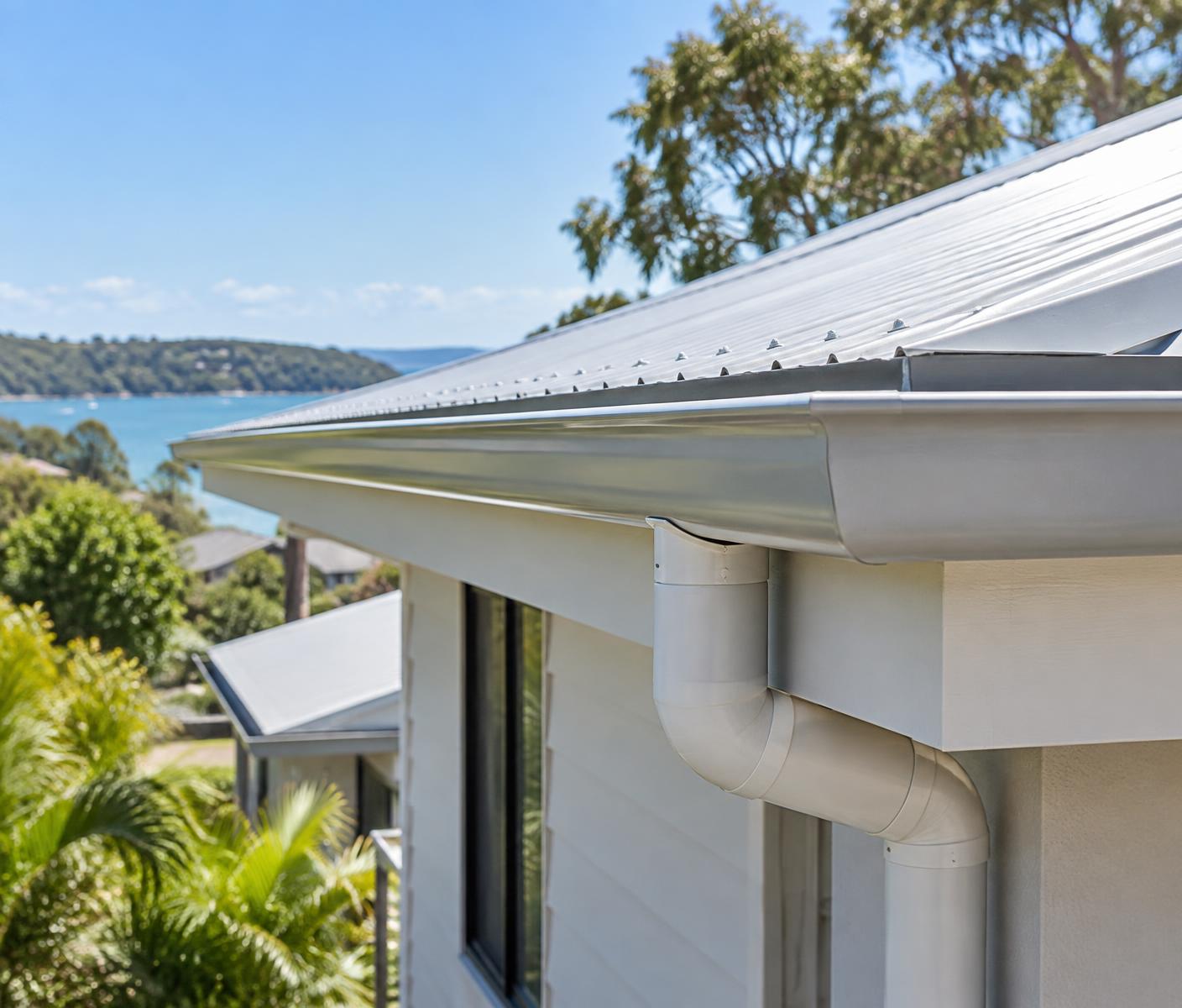 Clean roof gutter and downspout on an Australian home